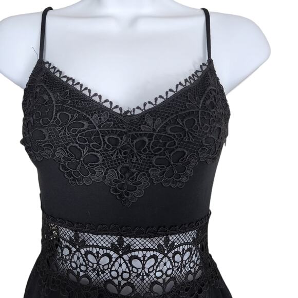 TopShop Black Lace Crochet Insert Sundress Size 4 - Picture 3 of 10